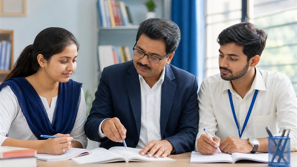 Experienced faculty member guiding trainee teachers